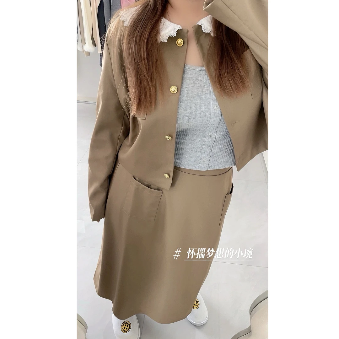 【冯琬琬】秋季小香风A字裙两件套200斤大码女西服套装高级感洋装