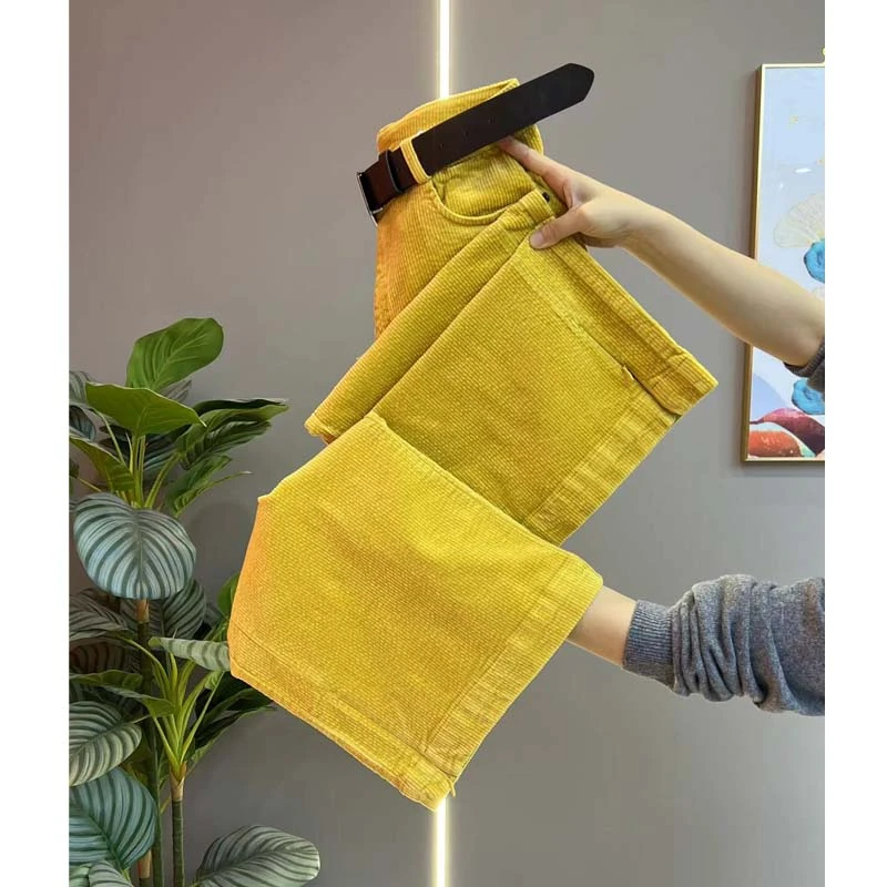 欧货街头洋气糖果色窄版阔腿裤2024秋季新款通勤辣妹百搭灯芯绒裤