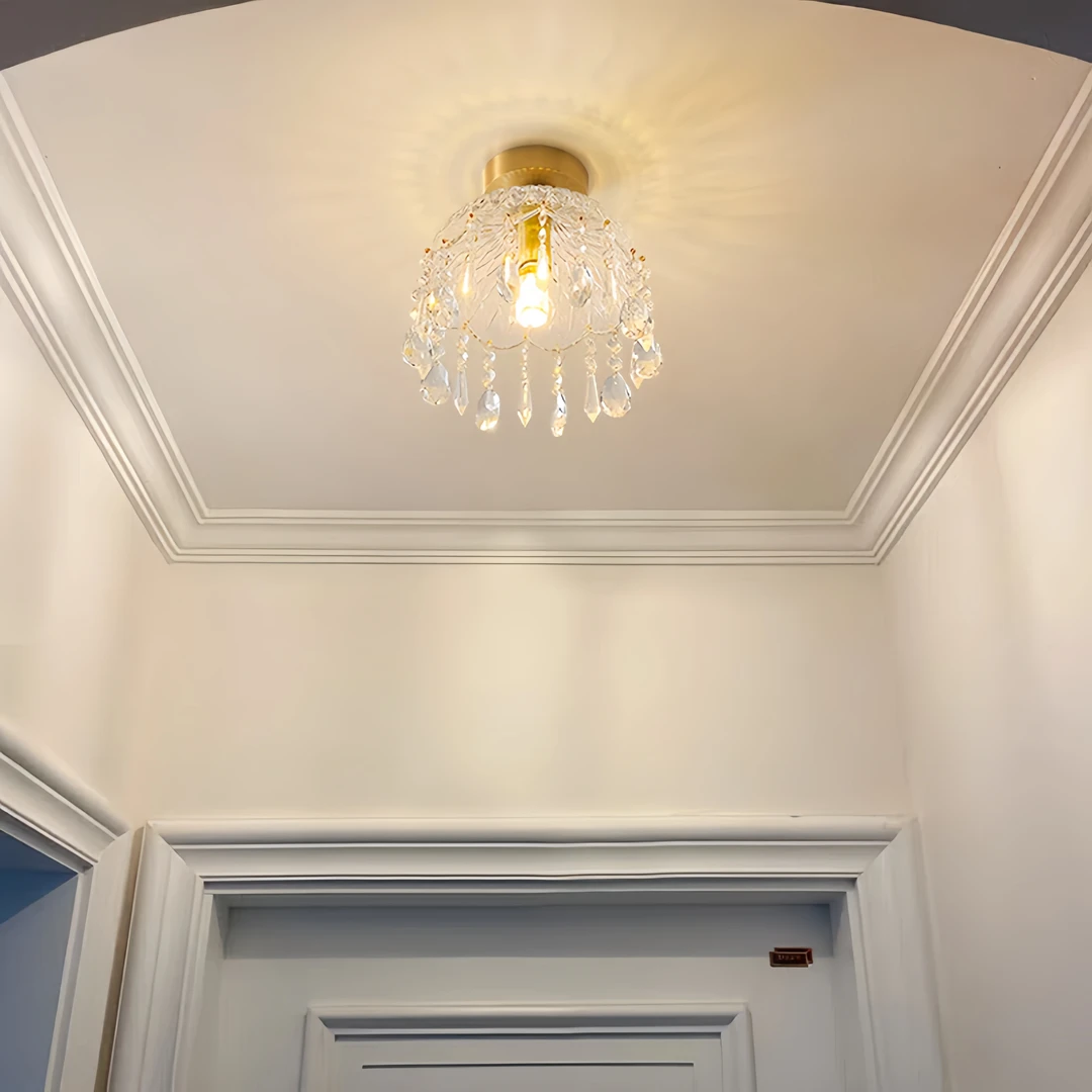 入户吸顶灯网红过道灯现代简约走廊灯床头吊灯轻奢黄铜水晶灯