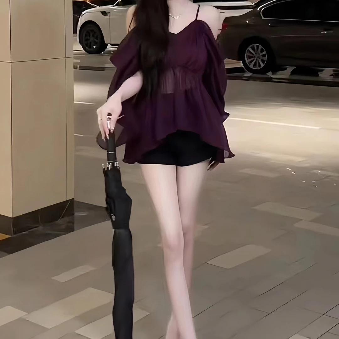 纯欲小众气质露肩上衣女装2024夏季新款时尚薄纱收腰气质长袖小衫