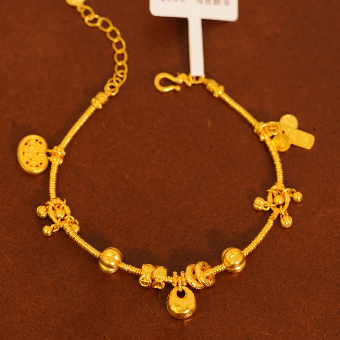 【若曦专属】足金999胖福古法平安喜乐锁包南瓜福气手链轻奢 PC0152