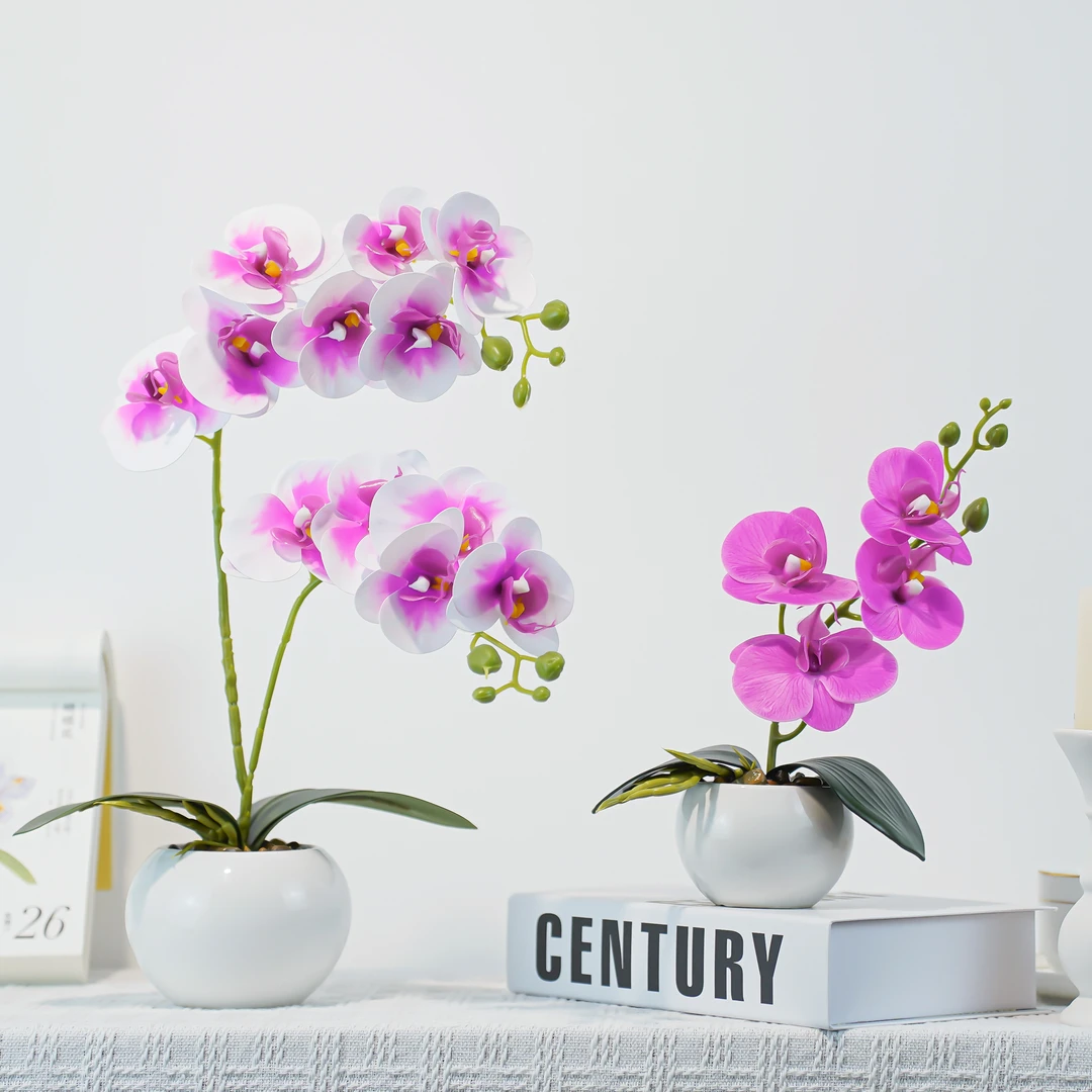 仿真花蝴蝶兰盆栽摆件带盆栽好客厅玄关酒店家居装饰假花桌面摆件