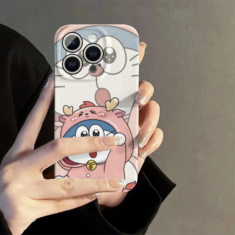 龙头套哆啦粉适用苹果手机壳华为OPPO荣耀VIVO小米动漫菲林壳