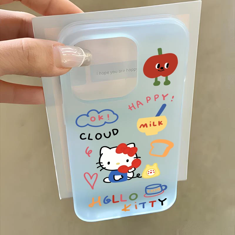 夏日创意打电话凯蒂猫适用苹果15promax磨砂透明保护壳 12小众14