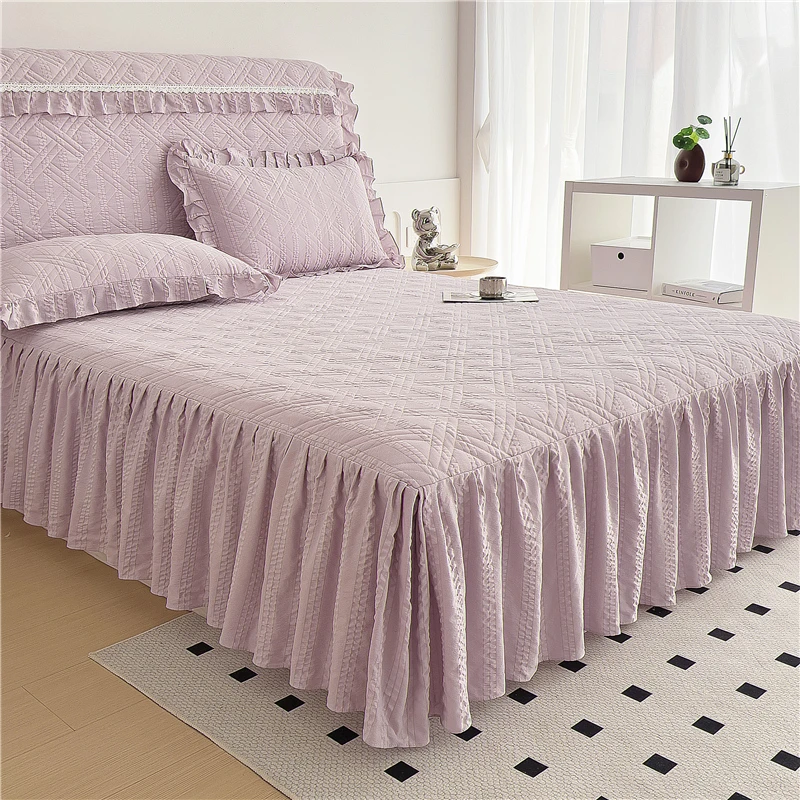 水星轻奢风高档新款亲肤水洗泡泡棉夹棉绗缝床裙款单品防滑床罩床