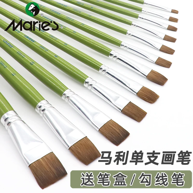 马利水粉笔画笔水彩油画丙烯排笔狼毫平头笔美术生专用尼龙鸭舌形
