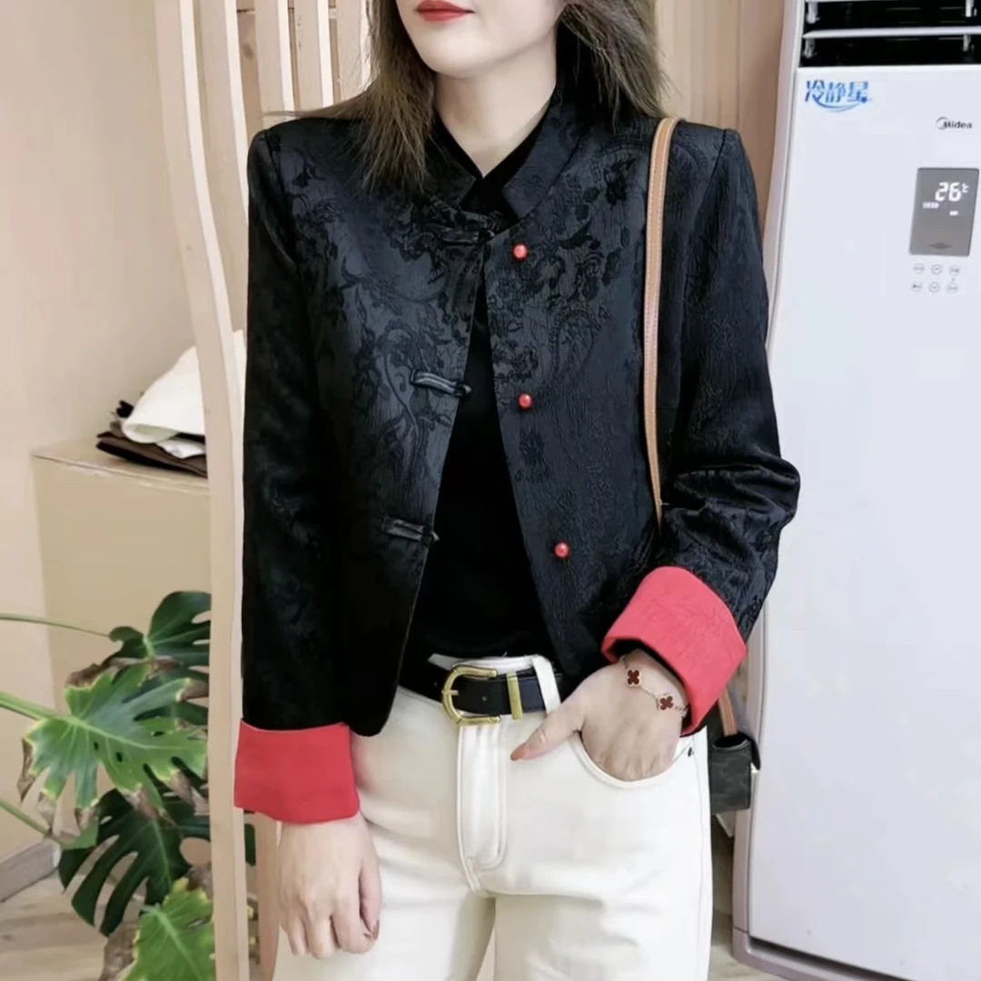 2024春季新品时尚国风时尚简约气质外套纽扣休闲时尚宽松显瘦复古