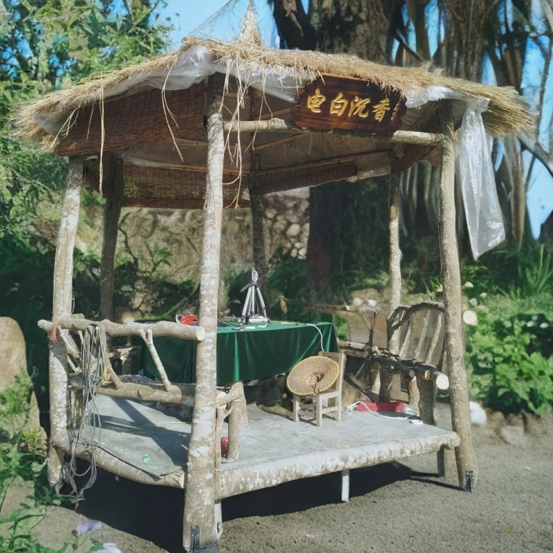 纯手工打造沉香材质凉亭茶室摆件户外超大老式