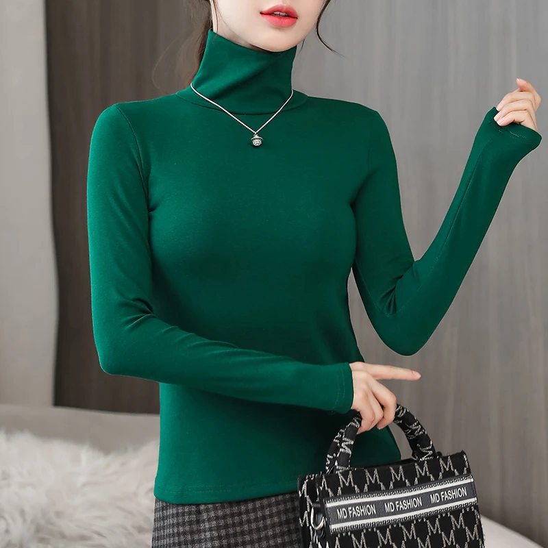 秋冬季加厚高领堆堆领长袖螺纹高档次打底衫T恤修身显瘦内搭保暖