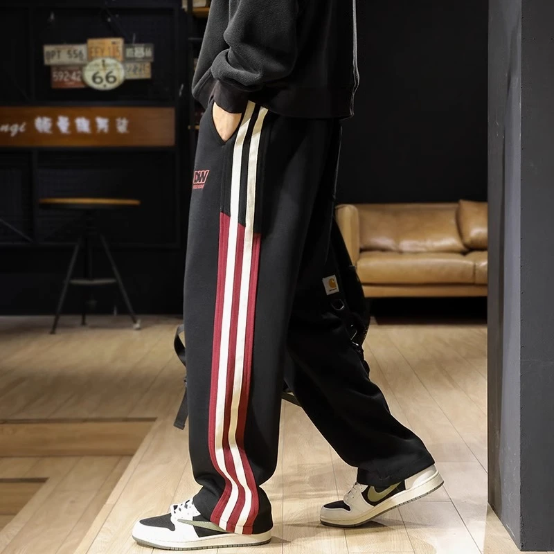 2024新款春夏卫裤男重磅条纹运动男士休闲裤直筒阔腿裤