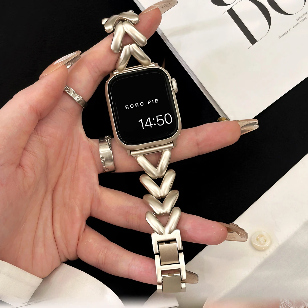 S9适用苹果AppleWatch9手表SE高级S8爱心8金属6表带S7女夏7链条S6