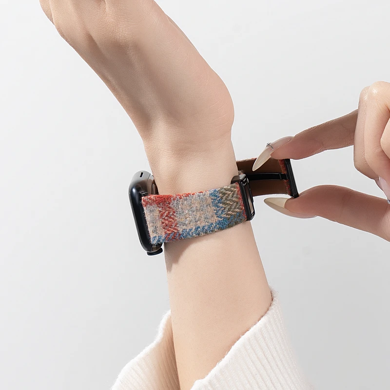 适用iwatch8表带S9苹果手表9秋冬S10新款S8毛绒皮质磁吸SE女高级7