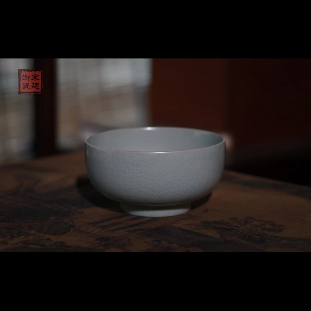 【宋廷御瓷·汝官窑】复烧收藏级粉青釉罗汉盏/约150cc 原产地