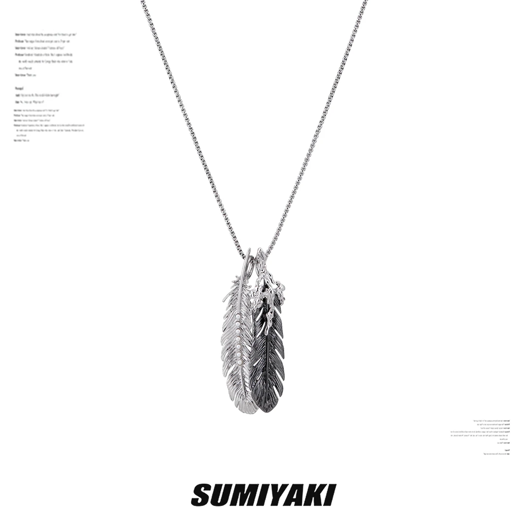 铜合金合成锆石项链 SUMIYAKI 羽毛系列 黑白叠戴项链毛衣链