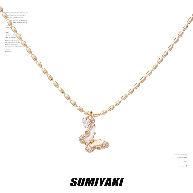 铜合金合成锆石项链 SUMIYAKI 轻奢金色蝴蝶项链ins风