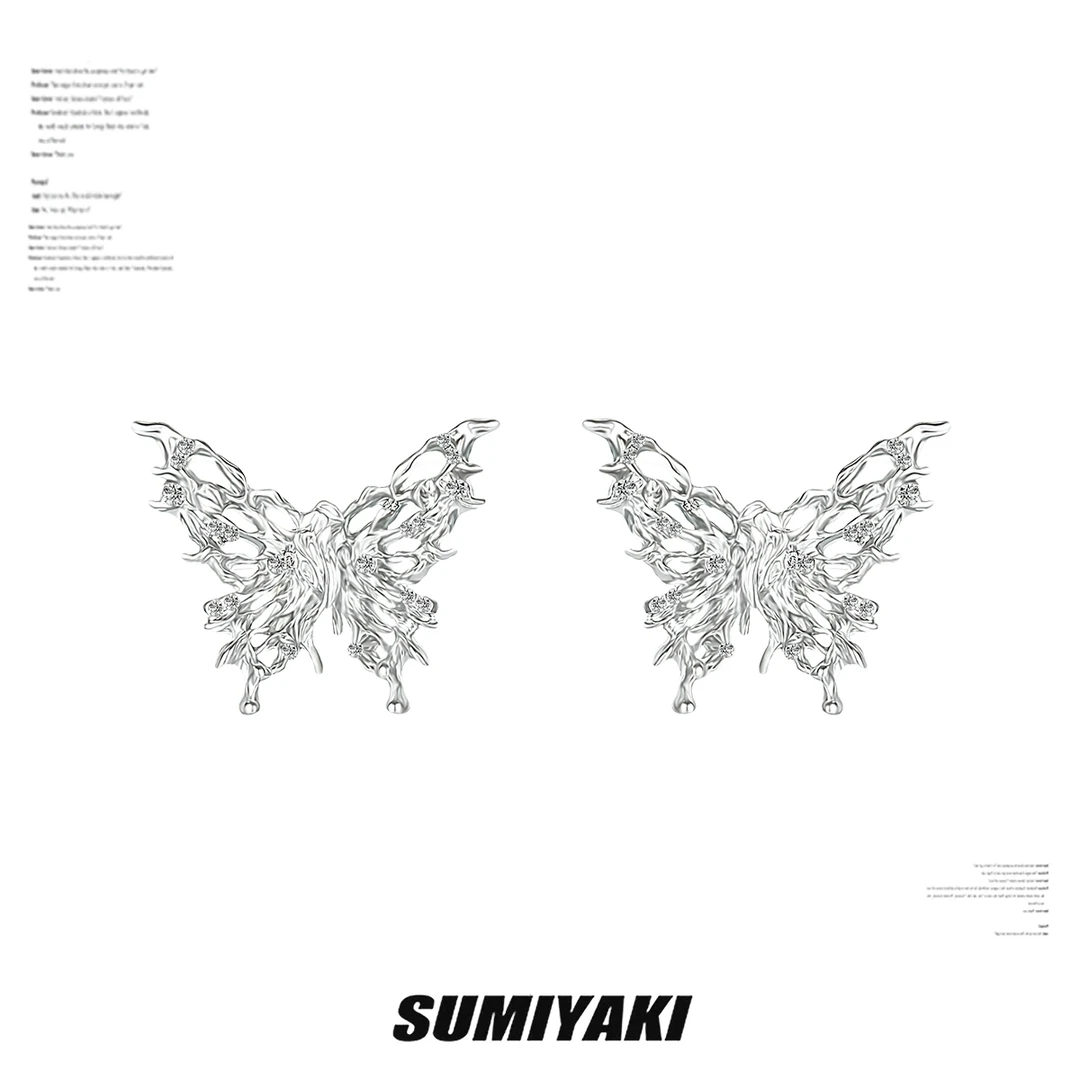 铜合金合成锆石耳饰 SUMIYAKI 冬日液态流体蝴蝶耳环高级感耳饰