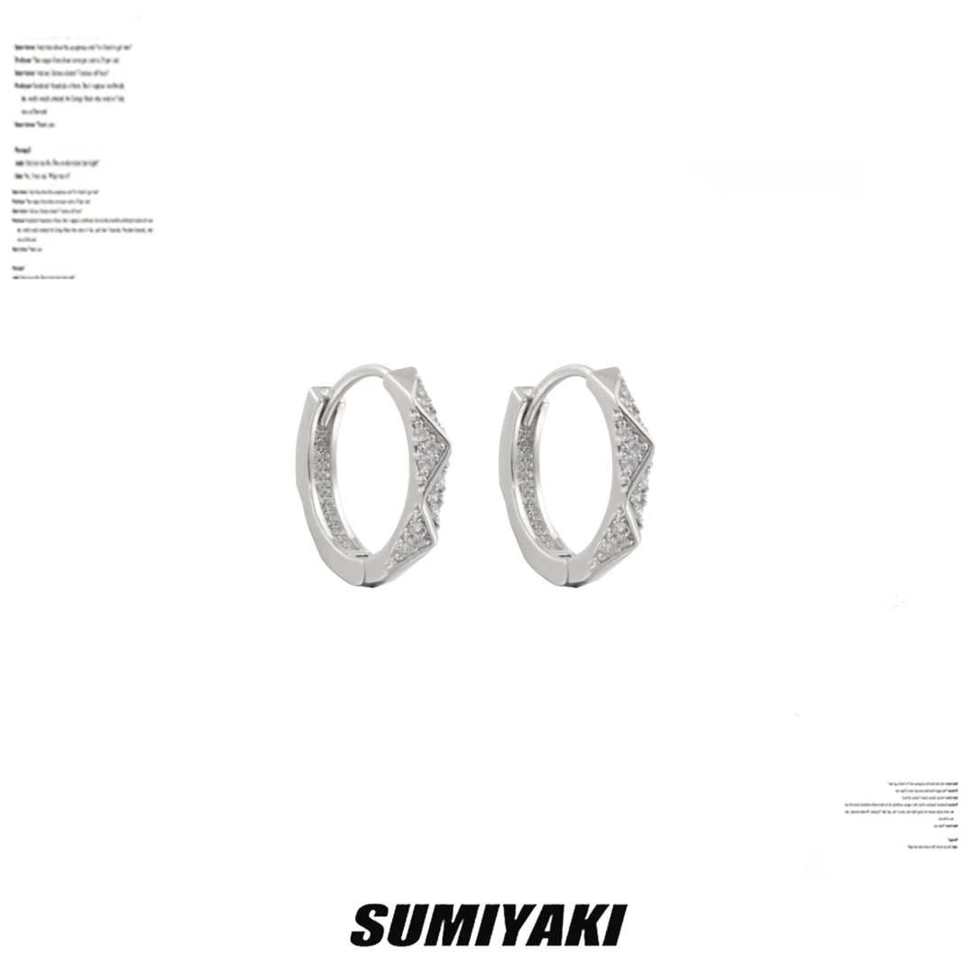 铜合金合成锆石耳饰 SUMIYAKI 中性风情侣满钻耳扣耳环叠戴神器