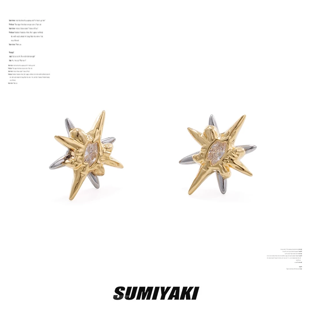 铜合金耳饰 SUMIYAKI  绝美光辉太阳神耳环 金银配色耳钉