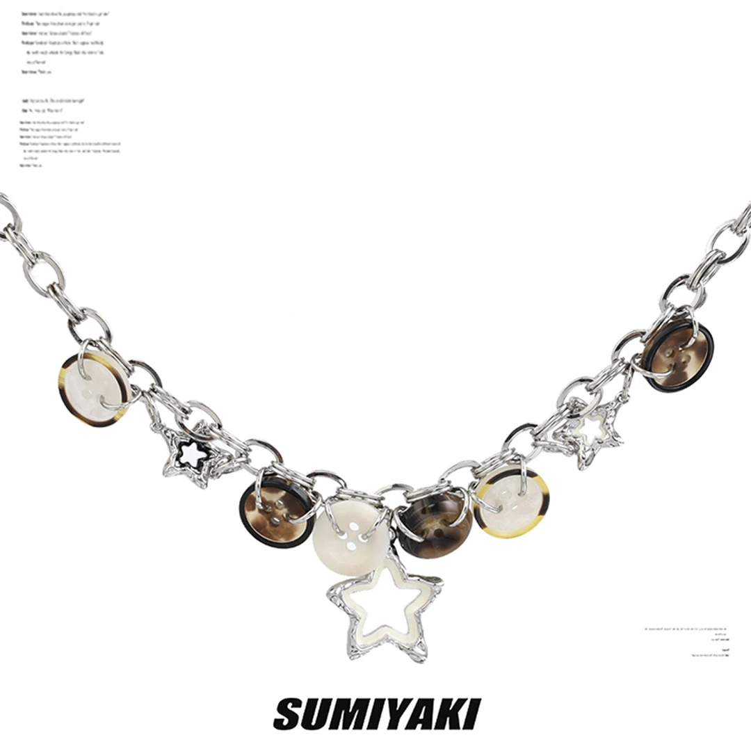 铜合金合成锆石项链 SUMIYAKI  美式废土风系列 纽扣星星锁骨链