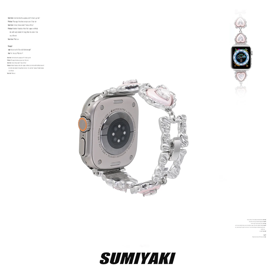 铜合金合成锆石手链 SUMIYAKI爱心熔岩手表链 适用Apple watch