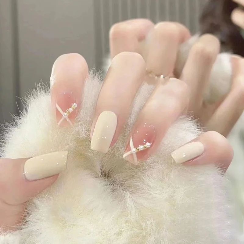 【奶酪陷阱】椿寂CHUNJI手工穿戴甲春季花花美甲星星美甲气质裸色