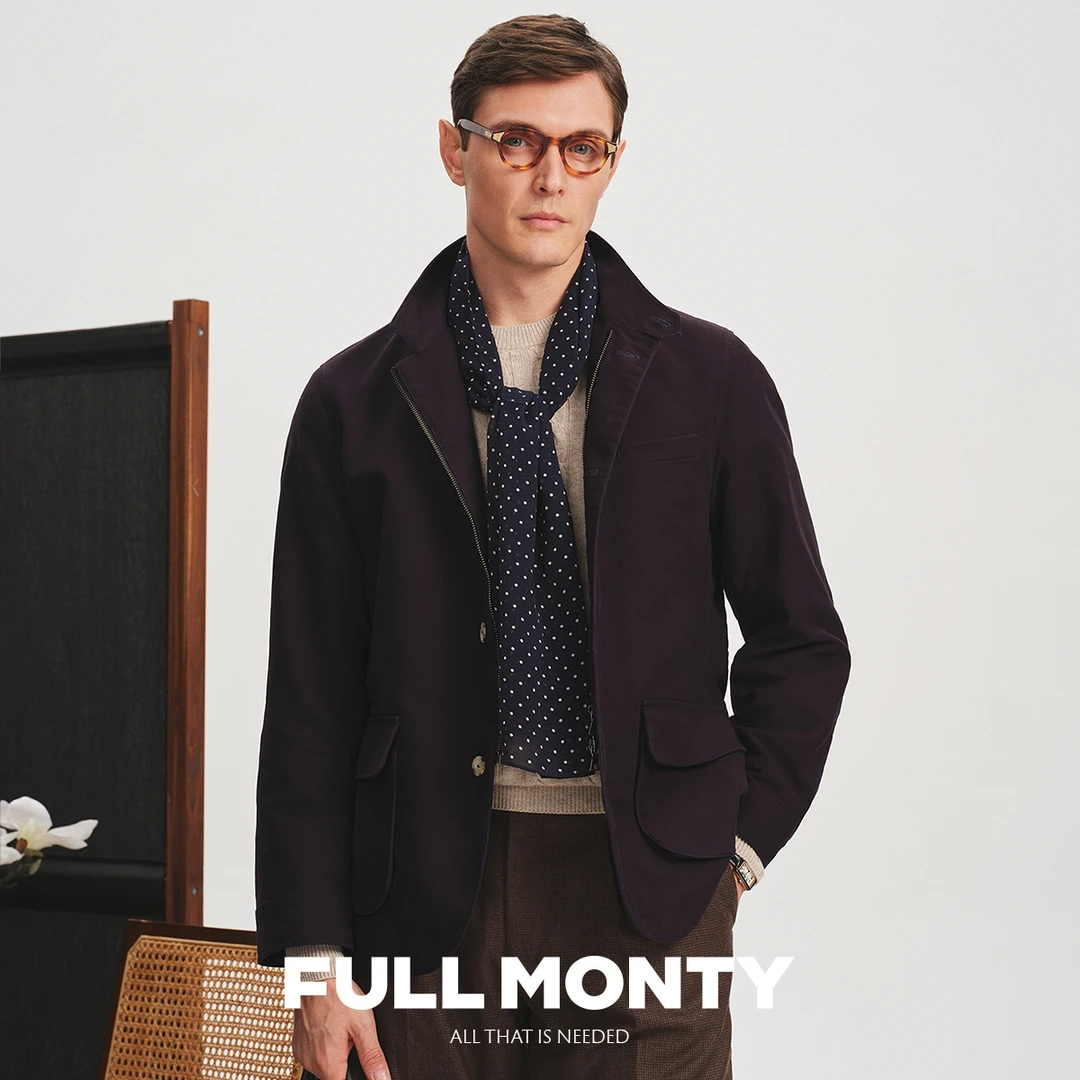 FULL MONTY男士翻领西装夹克藏青色商务休闲上衣秋季外套