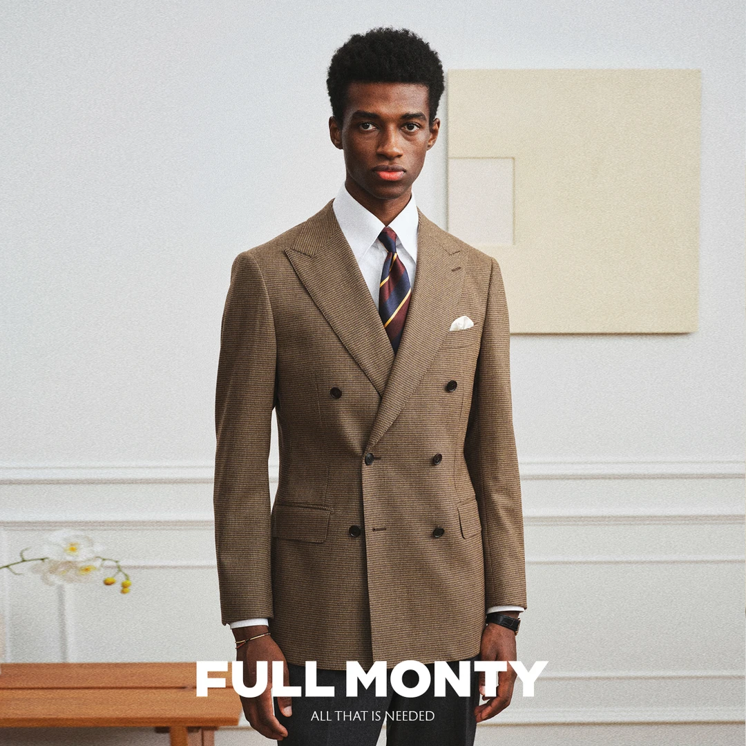 【Marzotto面料】羊毛西服外套男士千鸟格双排扣西装商务单西