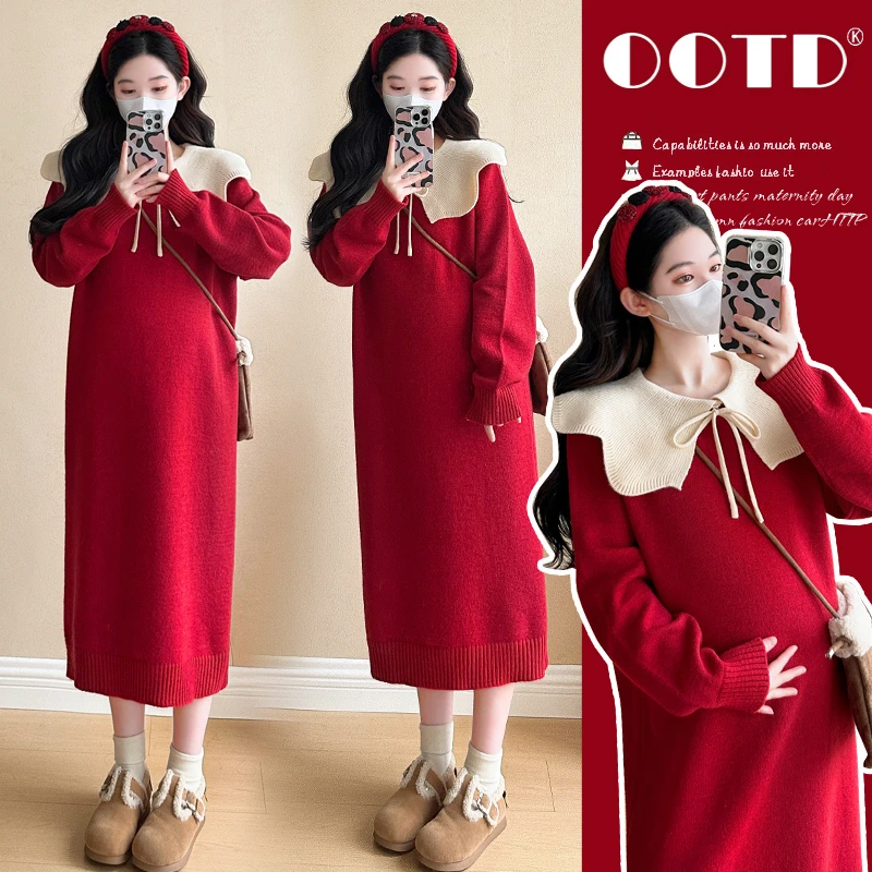 时髦孕妇装2025冬季新款网红时尚款小香风减龄跨年圣诞喜庆连衣裙
