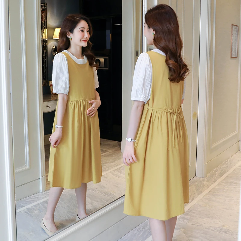 孕妇哺乳装夏装上衣辣妈时尚拼接过膝宽松孕妇连衣裙夏季夏天裙子