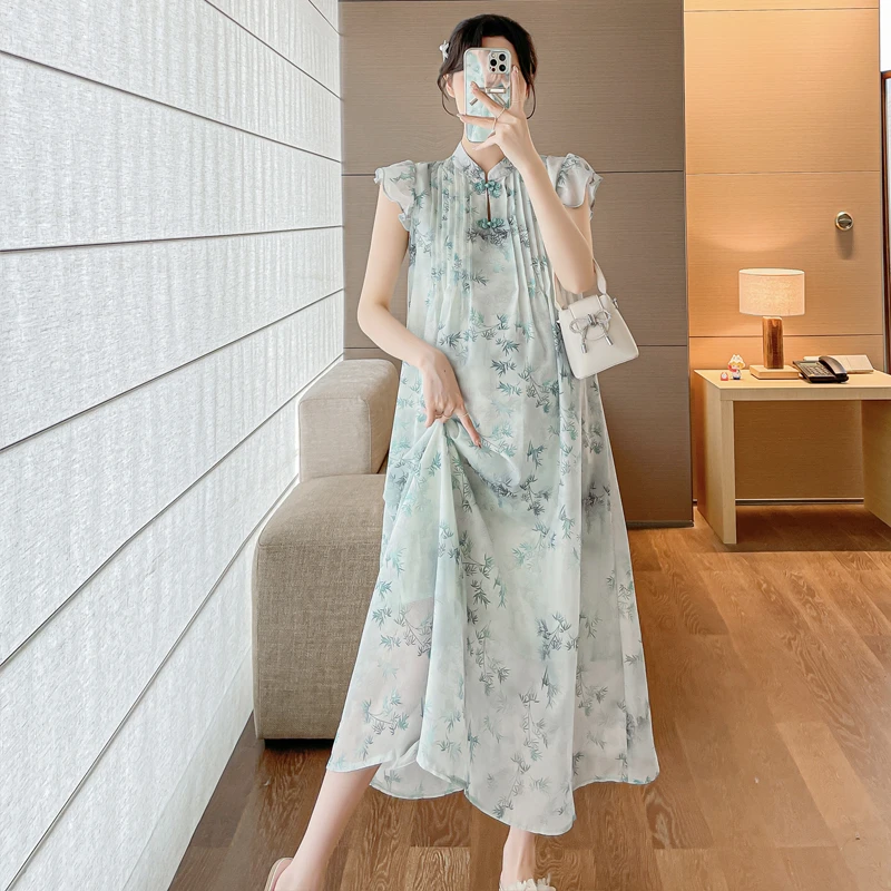 时髦孕妇装夏季新款复古宽松印花小清新碎花显瘦气质时尚夏连衣裙