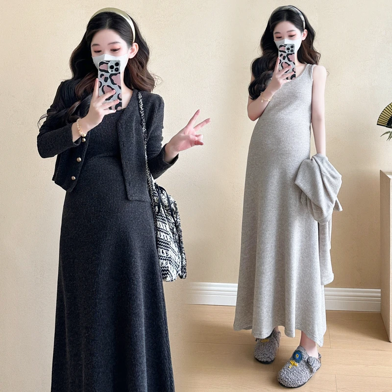 时髦孕妇装秋季新款甜美减龄套装针织宽松春秋显瘦气质时尚连衣裙