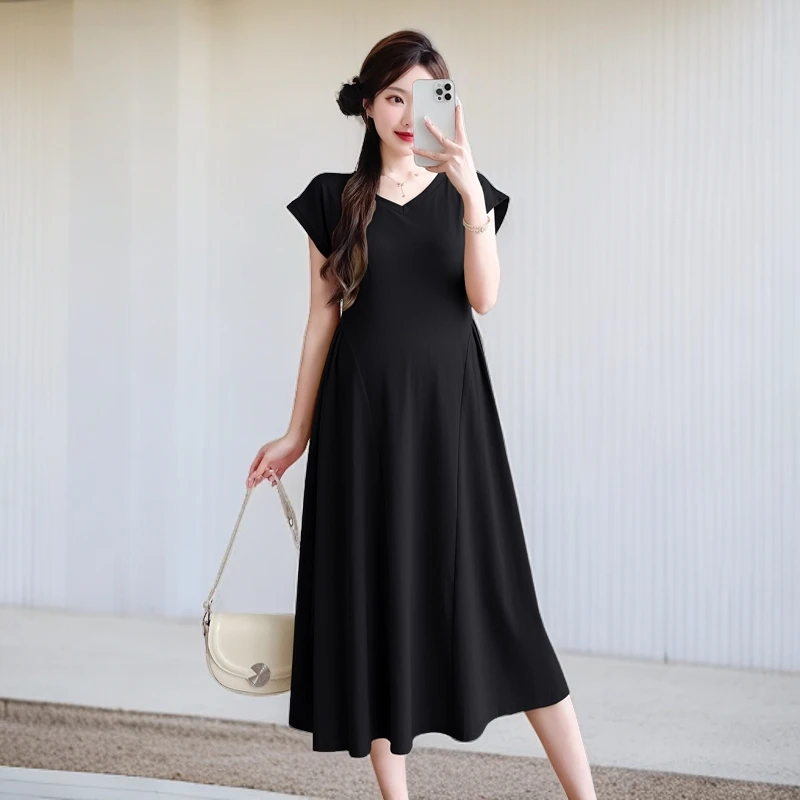 时髦夏季孕妇装新款韩版时尚宽松显瘦中长款潮妈外出网红款连衣裙