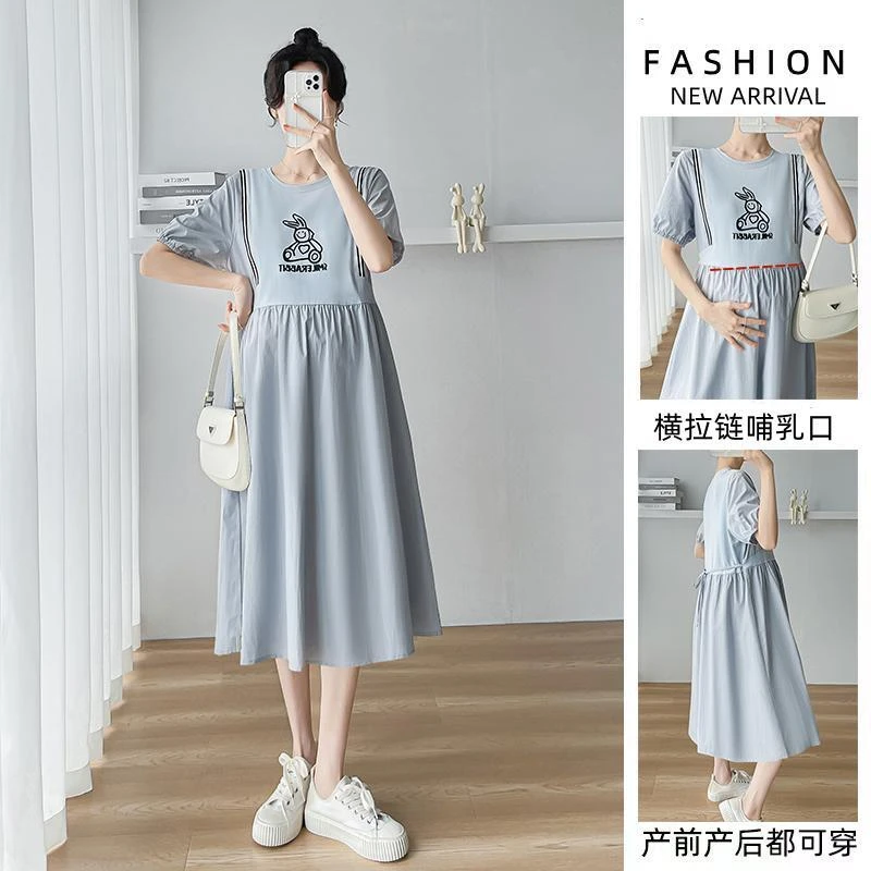 孕妇夏装连衣裙高品质时尚显瘦孕期穿搭怀孕衣服2023新款哺乳裙子