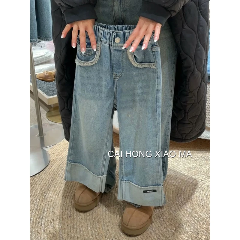 韩版童装2025新款女童裤子春秋款儿童洋气时髦宽松休闲直筒牛仔裤