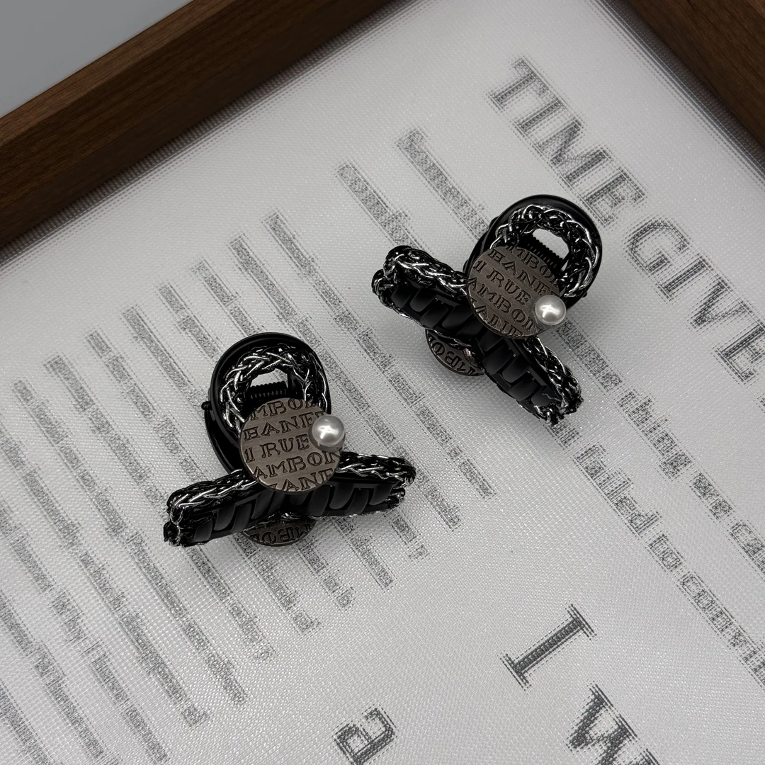 韩国ins黑色优雅气质肖邦花纹4.5小抓夹对夹086