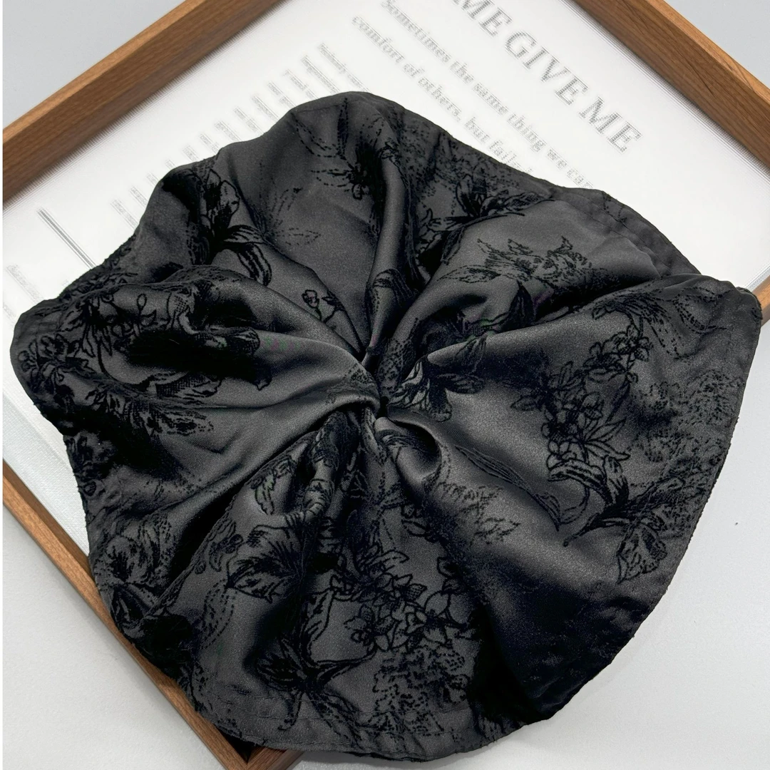 韩国ins简约时尚百搭黑色缎面花纹发圈078