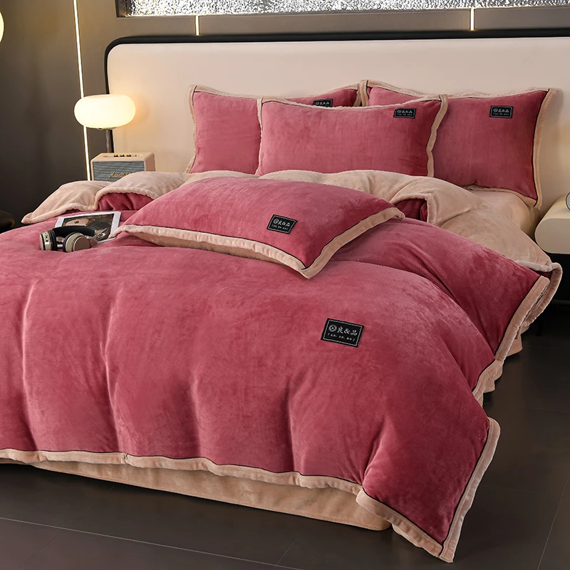 牛奶绒四件套纯色加厚保暖升级款8-9斤A类四件套床上用品床单被套