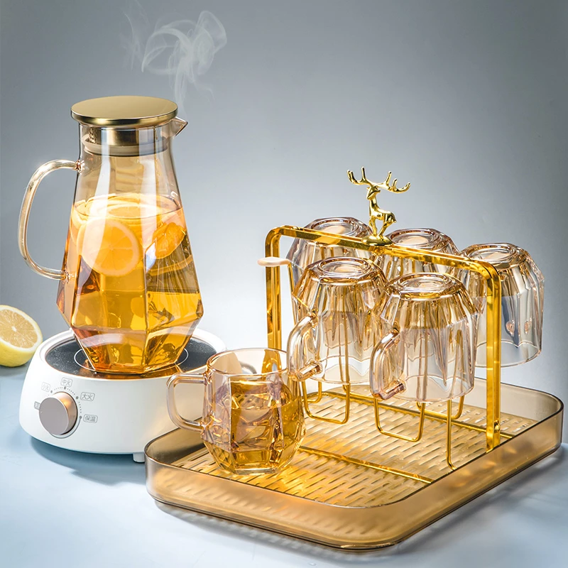 可明火电陶炉高硼硅玻璃茶壶家用大容量凉水壶耐热高档水具8件套