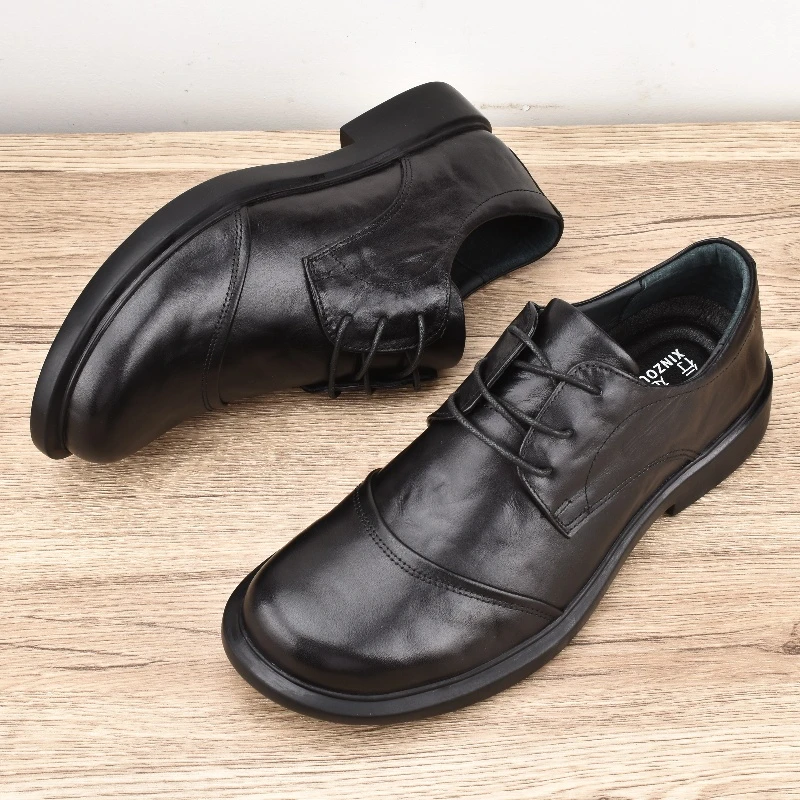 外贸男鞋秋季2024男士透气英伦潮流百搭休闲系带圆头商务正装皮鞋