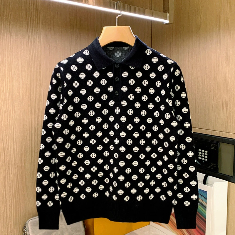 英伦复古翻领男士上衣修身针织衫男秋冬新款时尚商务polo衫男长袖
