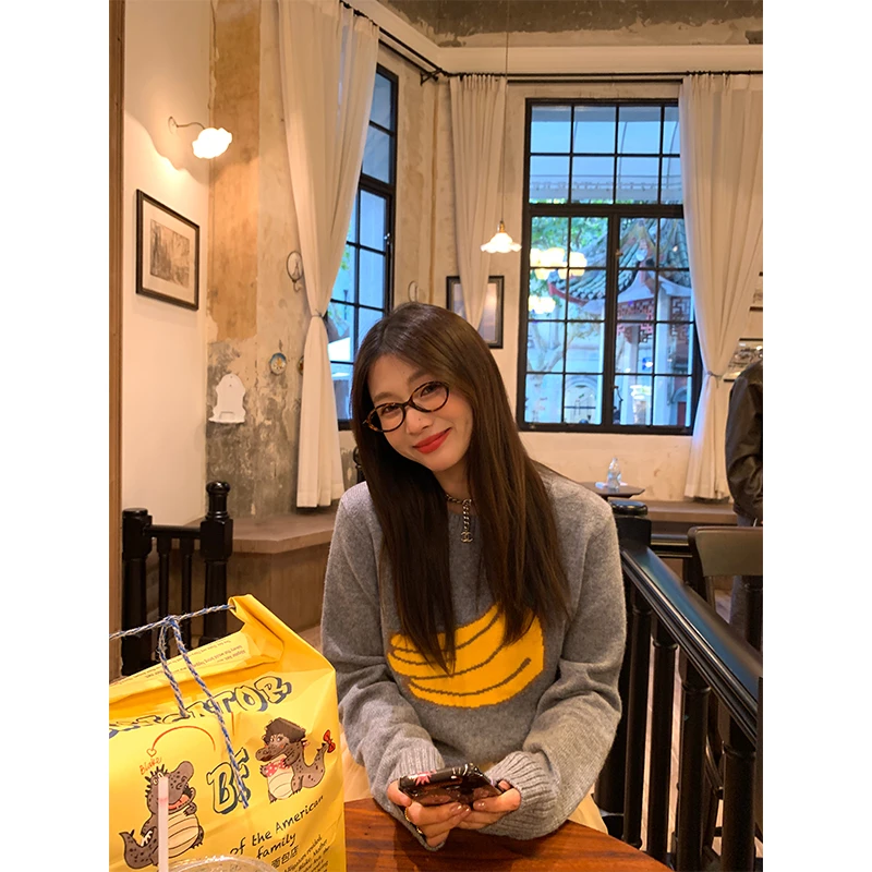 落落狷介 灰色毛衣女款2024新款冬季设计感套头毛线衣小个子上衣