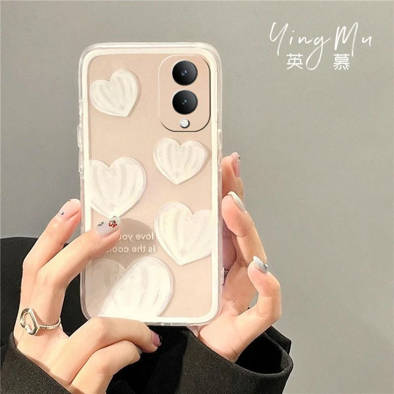 适用于vivo y36m手机壳简约涂鸦白色爱心小红书同款透明超薄软壳
