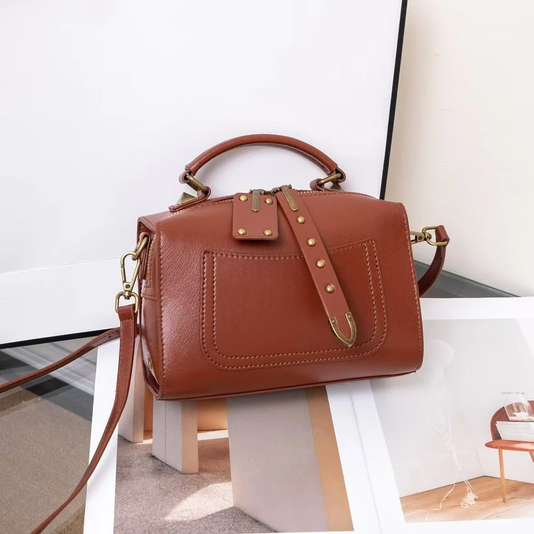 新款手提枕头包复古高级感真皮包包百搭单肩斜挎包大容量包 6684