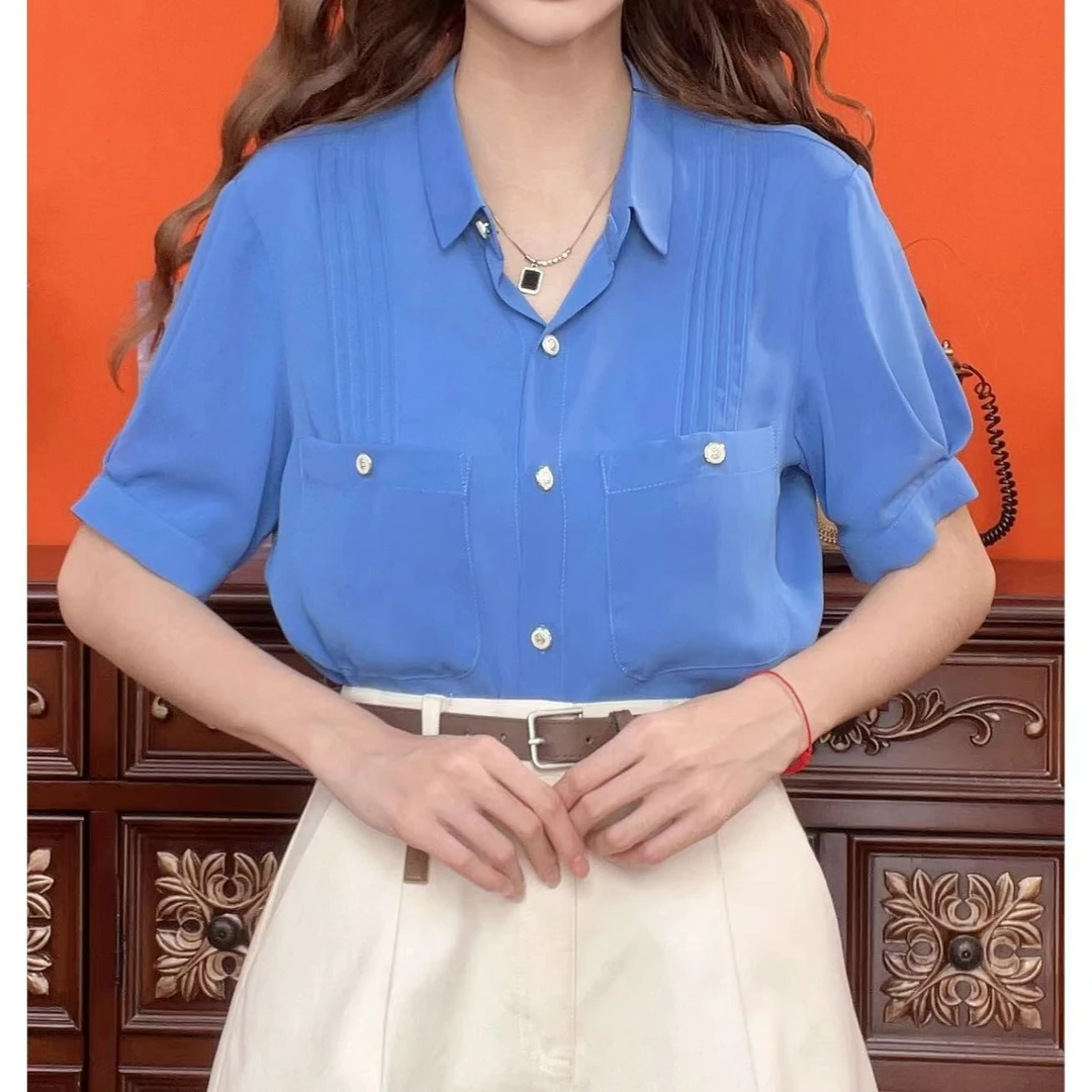 蒋蒋【看海】港风复古短袖衬衫上衣14983