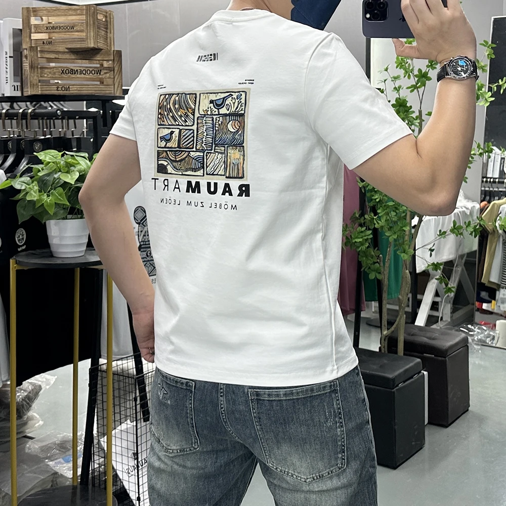 潮牌字母印花短袖T恤男夏季青年美式休闲圆领t打底衫情侣修身半袖