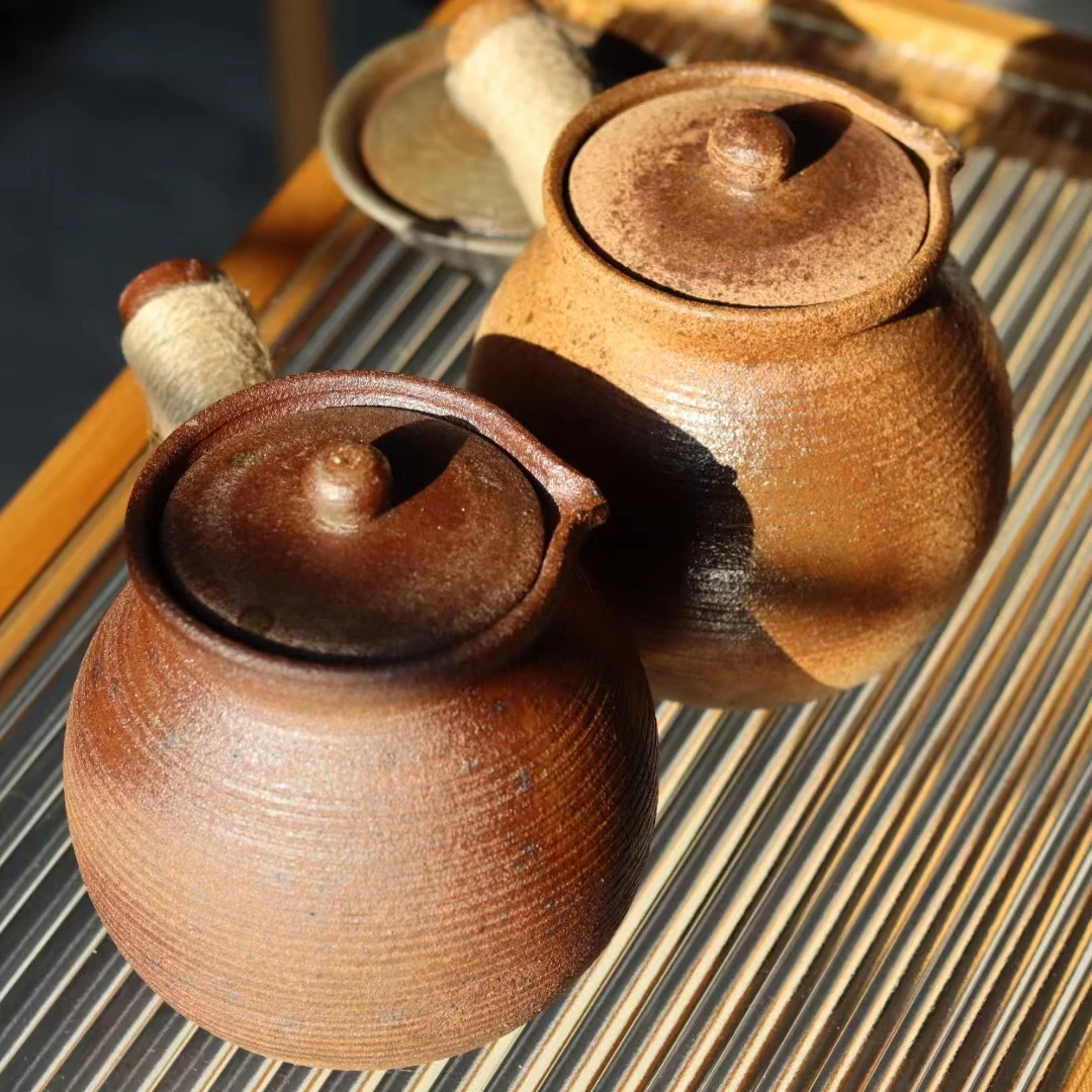 【大容量带盖煮茶壶】茶道侧把煮茶壶老岩泥茶罐