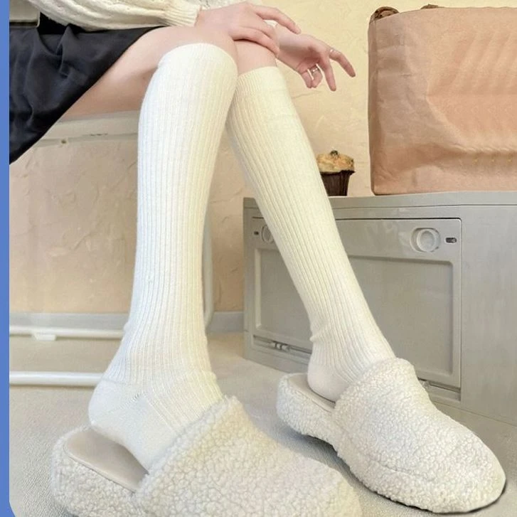 袜子女冬季米白色小腿袜女加厚保暖中筒袜堆堆袜日系ins潮长袜子