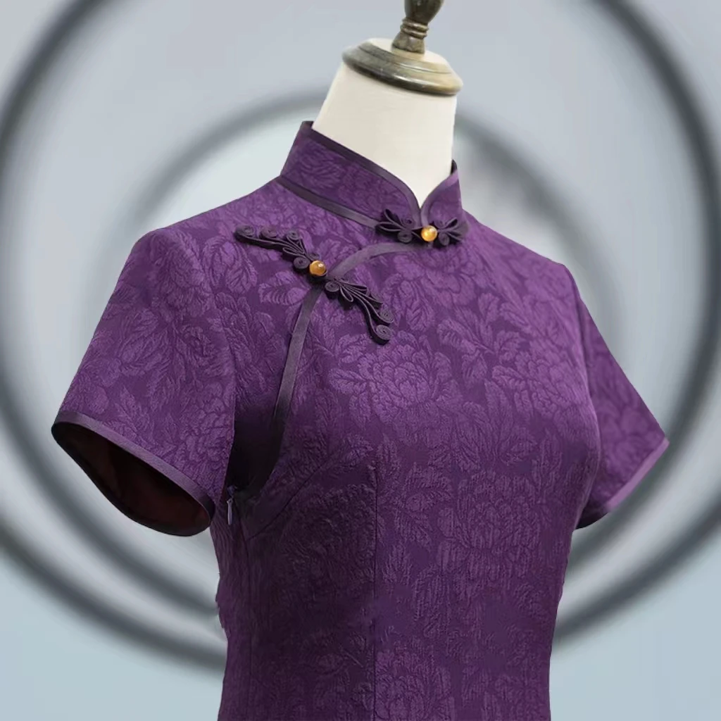 怀先 手工半开襟改良旗袍复古气质双层桑蚕丝旗袍裙