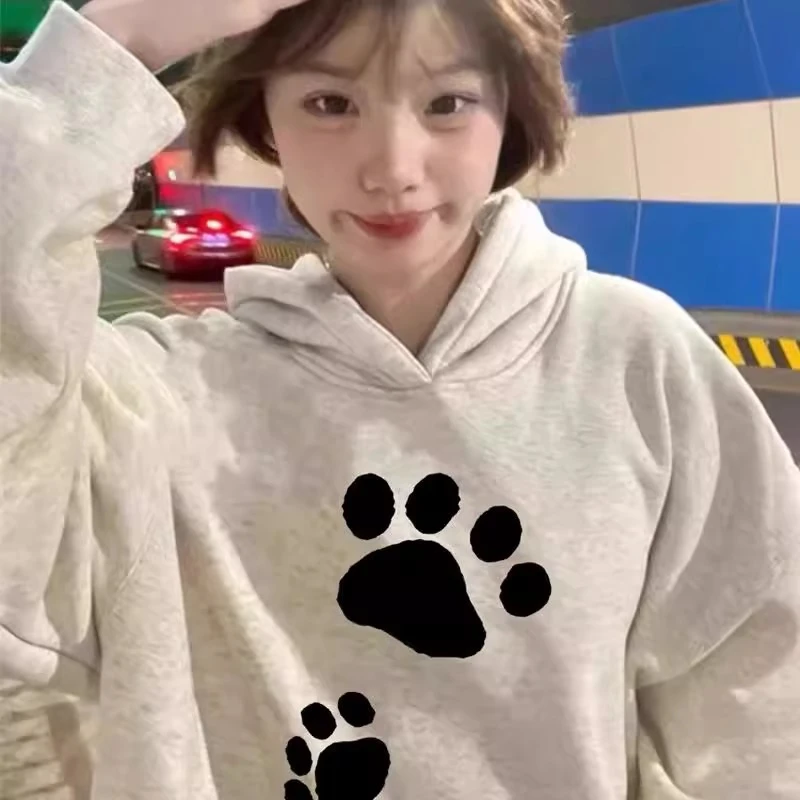 2024美式印花连帽卫衣童女秋冬季慵懒风宽松小众中大童宽松上衣