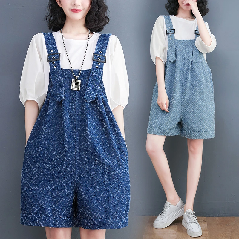 2025年夏季新款遮肚显瘦水牛仔休闲连体五分背带裤